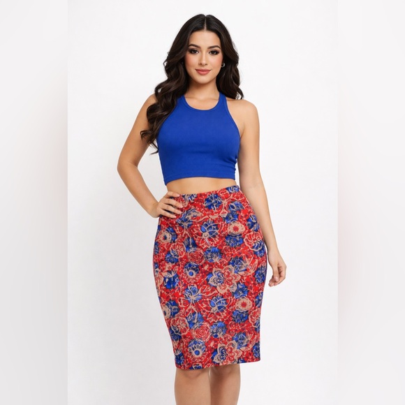 LuLaRoe Dresses & Skirts - NWT LuLaRoe Red Tan Blue Floral Pencil Skirt